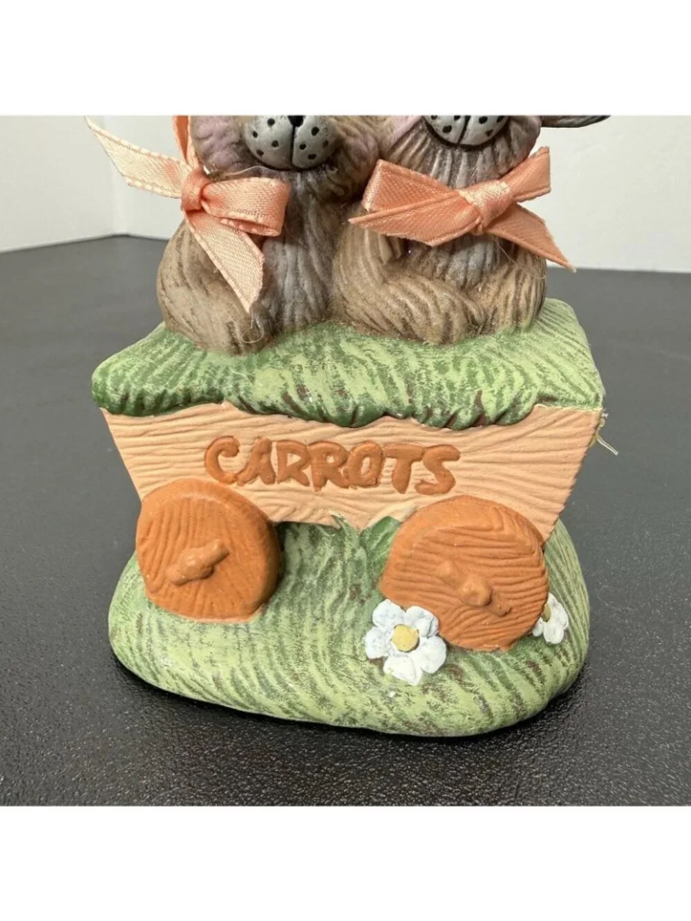 Vintage Cottontail Easter Bunnies In Cart Hand Painted Ceramic 5” Cottage